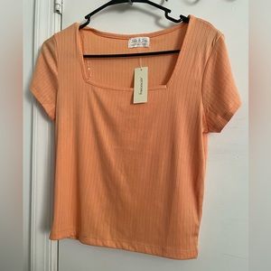 Francesca’s Collection Ribbed Square-Neck Orange Top NWT